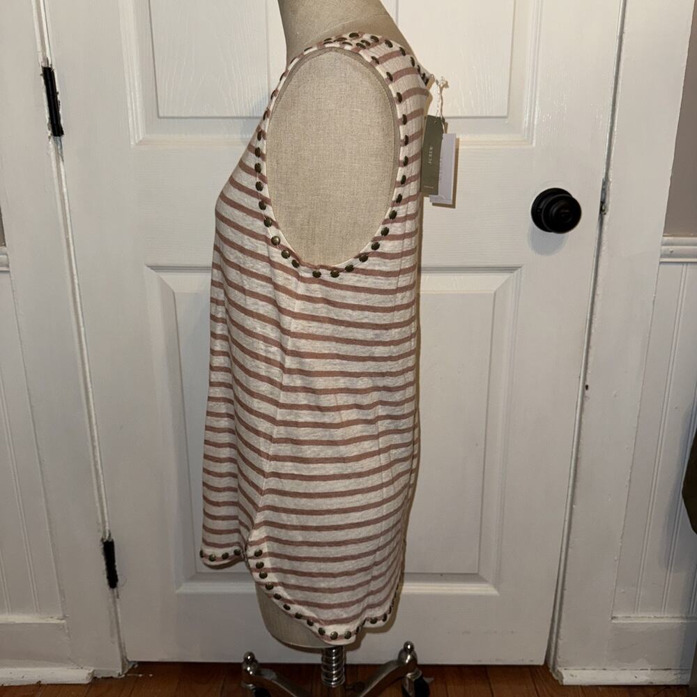 NEW J.Crew Women’s Striped 100% Linen Tank Pink Cream Size M - Picture 3 of 9